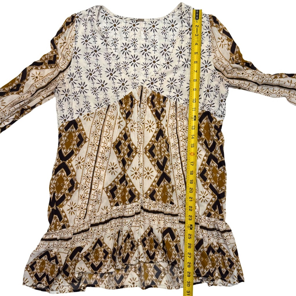 Free People Down By The Bay Tunic Size M Long Sleeve Boho Indie Ivory Flowy - Picture 4 of 5